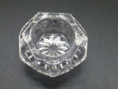Antique Vintage Glass Individual Salt Cellar Beveled Hexagon Star Base VGUC