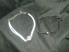 Girls Bracelets - Set of 2 - Blue w/Silvertone Disc - Black w/Silvertone Bead