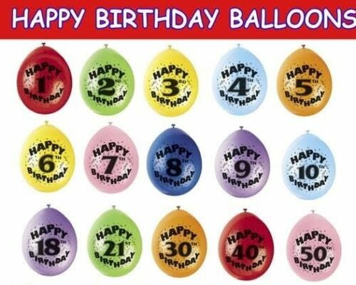1-50 Mixed Colours. Pack of 10 Air Filled HAPPY BIRTHDAY printed Balloons-12” - Picture 36 of 41