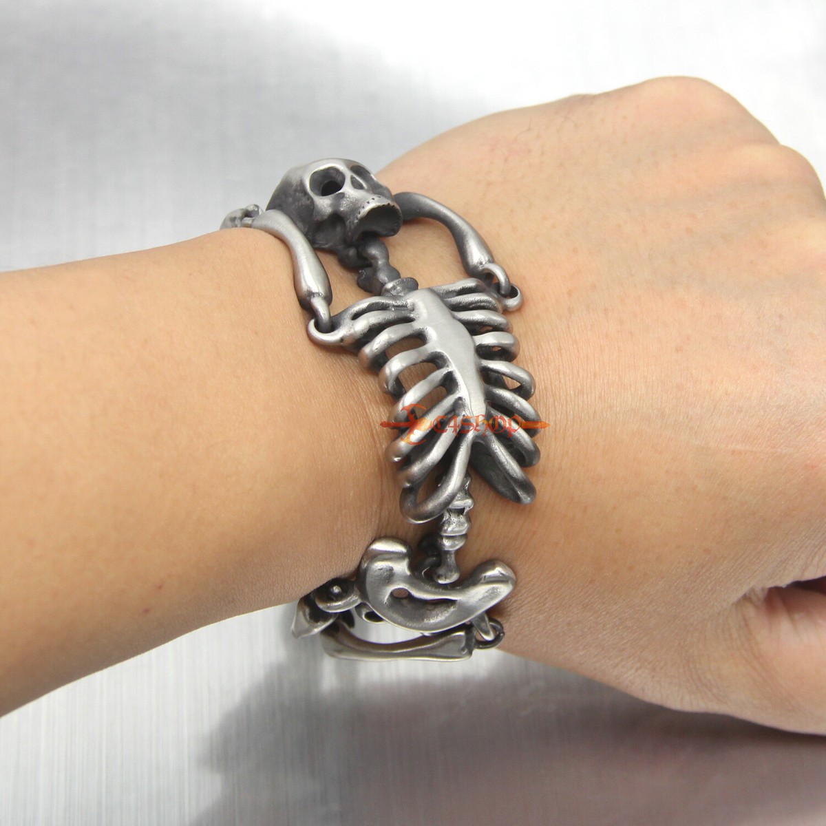 Men Large Stainless Steel Skull Skeleton Bracelet Gothic Punk