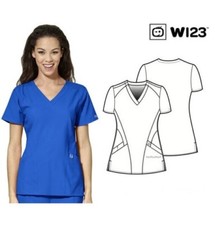 WonderWink Scrubs W123 Women's Medical Uniform Stylized V-Neck Top 6155 NWT NEW