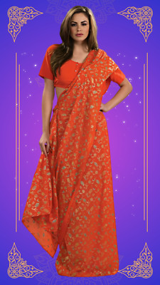 Orange Sari Costume - Indian Hindu Bombay Bollywood Ladies Standard One Size