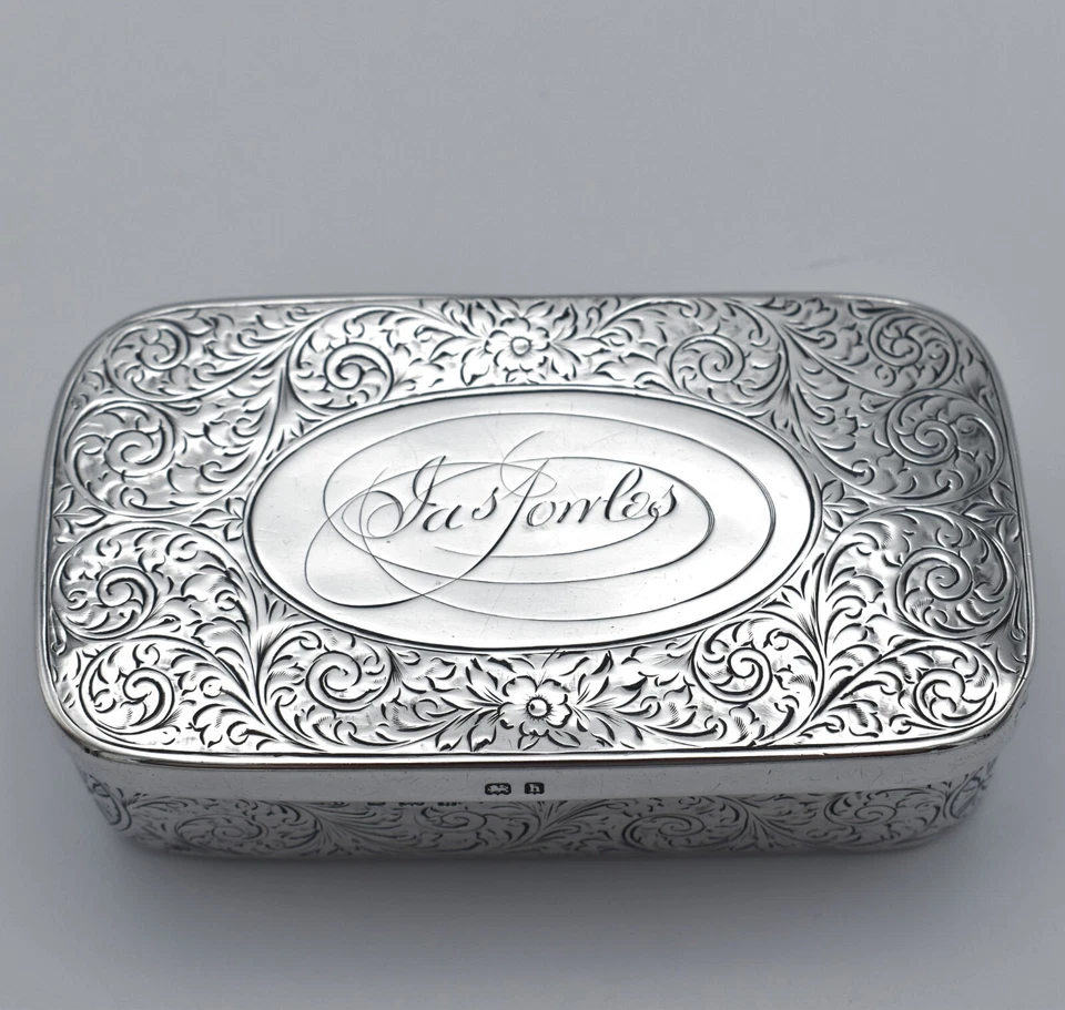 Antiga tampa interna de mesa de rapé prata maciça 1907 eduardiana - Imagem 2 de 4