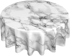 Giwawa White Marble Tablecloth round 60 Inch, Black Grey Marbling Granite Surfac