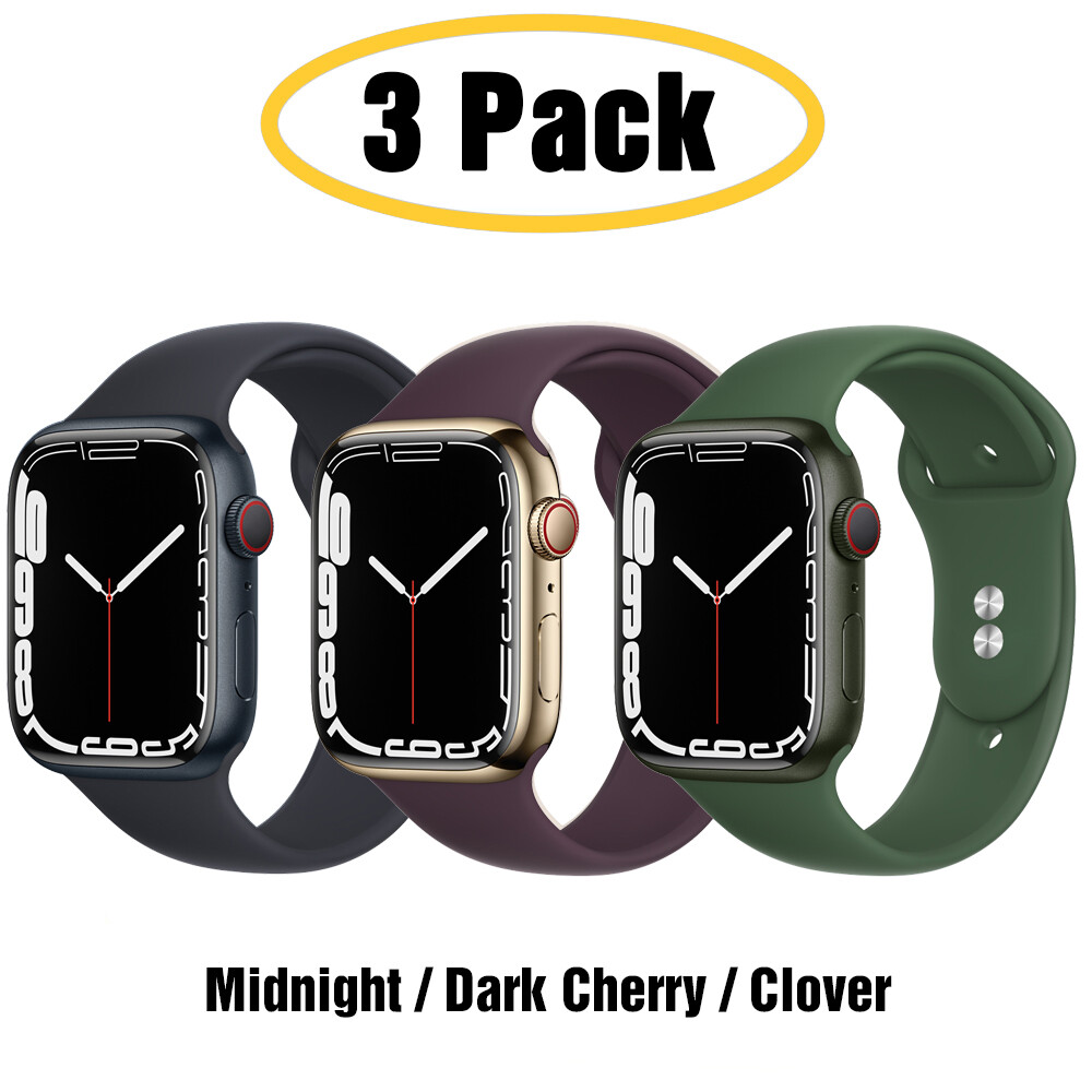 3 PACK Silicone Sport Band Strap for Apple Watch 9 8 7 6 5 4 SE  42/40/44/41/45mm