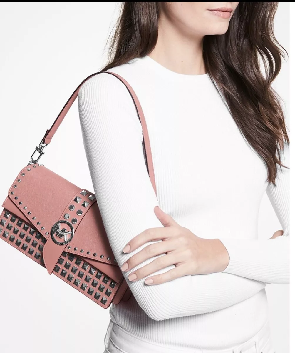 Michael Kors Greenwich Medium Studded Saffiano Leather Shoulder Bag Rose