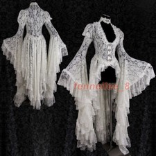 Costume Lace V Neck Flare Sleeve Victorian Women Dress Steampunk Irregular Hem