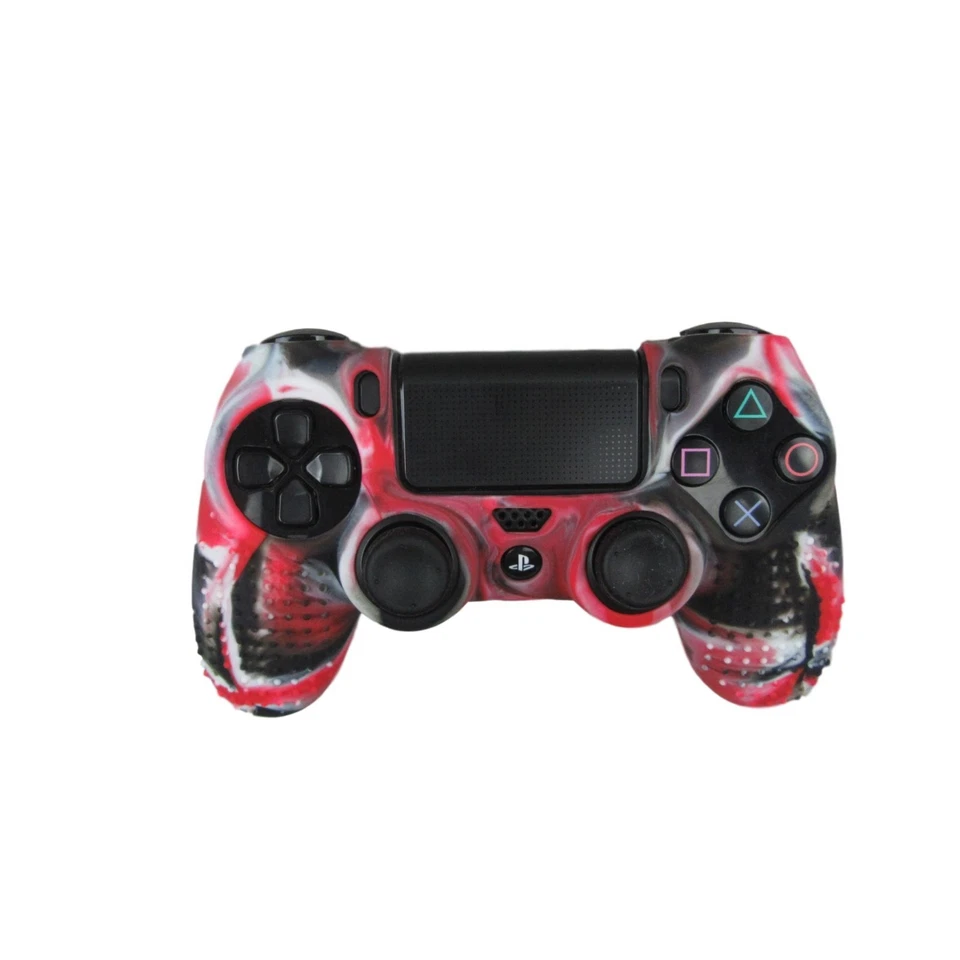 适用于 PS4 控制器硅胶手柄保护套 红色 + (8) 多拇指盖 — 第 3/4 张图片