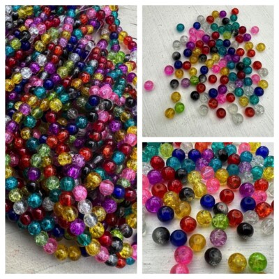 100 Stück Crackle Glasperlen 6mm Schmuckperlen Crashperlen Farbmix DIY Beads NEU