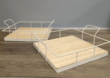*2 PACK* Square Natural Wood Finish White Metal Frame Decorative 10.5" Tray B7P1