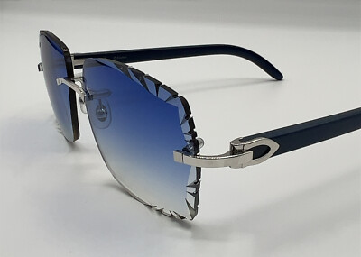 Cartier Blue Wood Blue Diamond Cut Lenses Sunglasses - Main Image