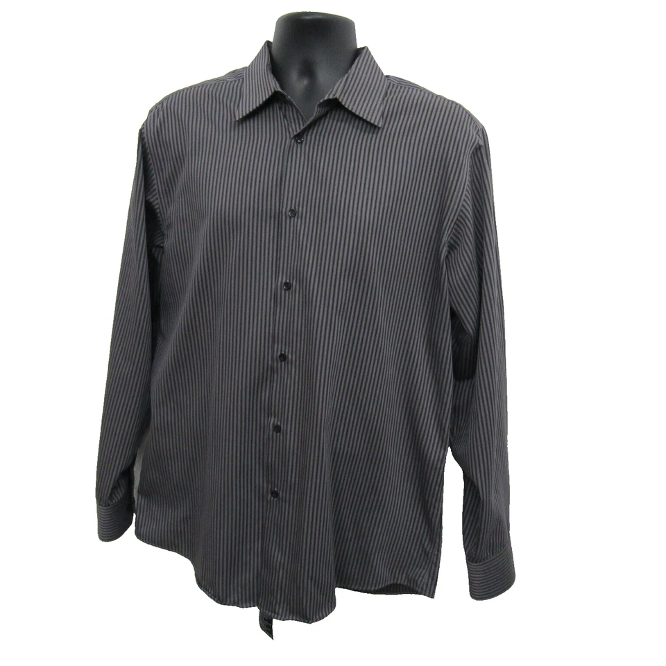 Structured Shirt Mens Large Blue Black Stripe Long Sleeve - Image 2 of 4