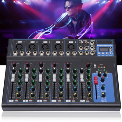 7 Kanal Audio Mischpult Konsole Verstärker USB DJ Live Mixer Studio Bluetooth