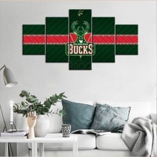 Milwaukee Bucks Logo NBA American Basketball Team 5 Piece Panel Canvas Wall Art