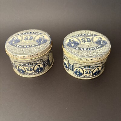 Vintage Bristol Ware~Smith Bros. Cough Drops Tin~set Of Two. Winter Decor