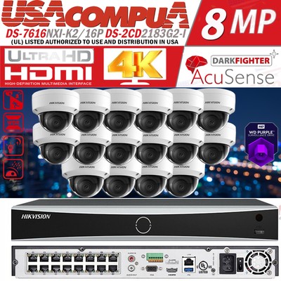 Hikvision 16CH 4K CCTV Security Camera System 8MP Dome Camera DS-2CD2183G2-I Lot