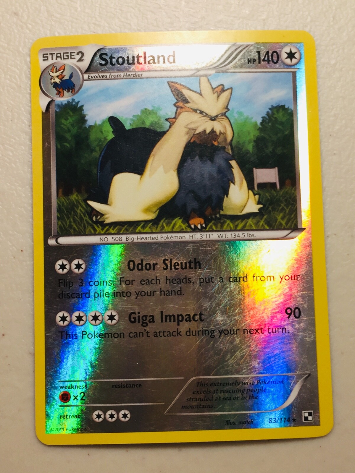 Pokemon Card Black & White Reverse Holo Stoutland 83/114 FREE SHIPPING!