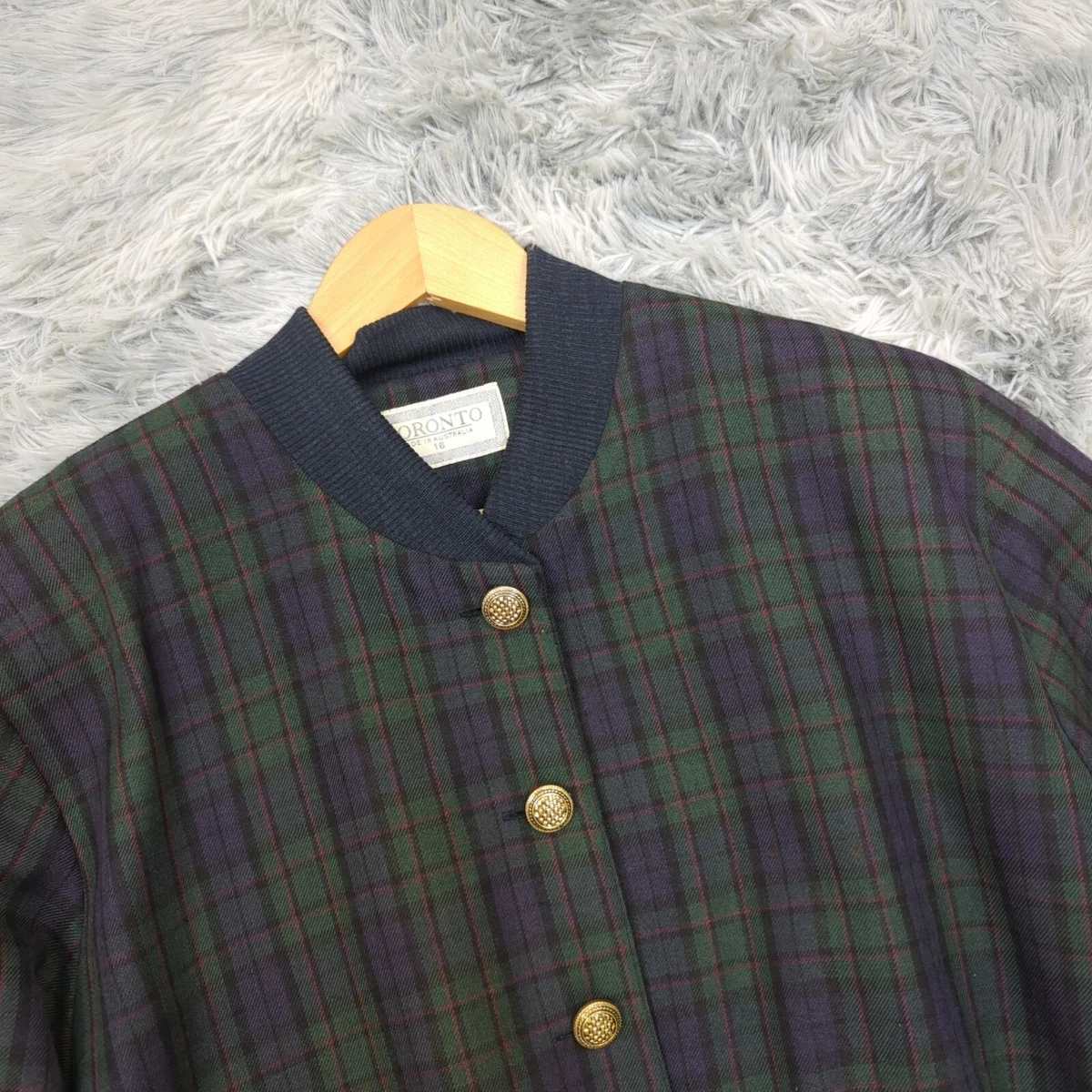 Vintage Toronto Womens Bomber Jacket 16 Green Plaid Tartan