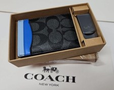 COACH 3 in 1 Card Case And Money Clip In Charcoal Blue AUTHENTIC NWT