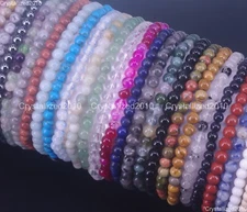 Handmade 4mm AAA Natural Gemstone Round Beads Stretchy Bracelet Healing Reiki 7"