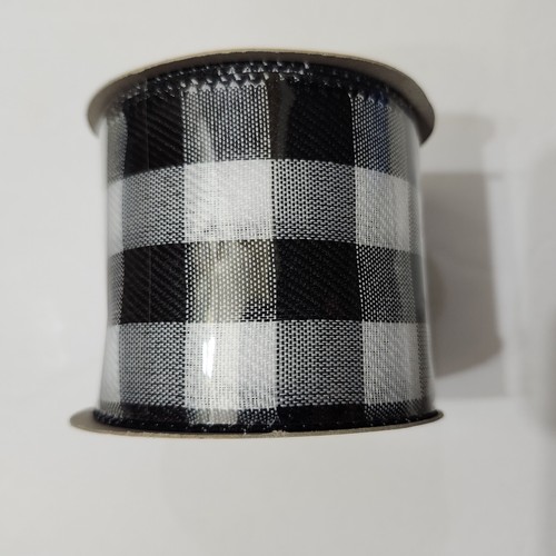 Crafter's Square 2.5" X 9' Wire-Edge Ribbon Black White Buffalo Plaid - Picture 4 of 6