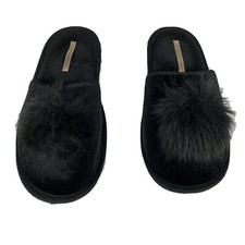 Victoria's Secret Pom Pom Slippers Black Sz M. EUC