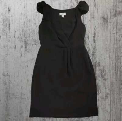 white christmas dresses Ann Taylor LOFT Black Wool Blend A-Line Dress with Twisted Neckline –  SilkRoll main image 0