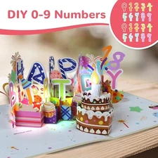 3D Musical Birthday Pop Up Card, Blow Out LED Light Candle & Music Happy