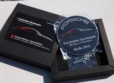 VINTAGE ENAMEL AUTOMOBILE CAR BADGE # PORSCHE FASCINATION SPORTS CAR BERLIN 2016