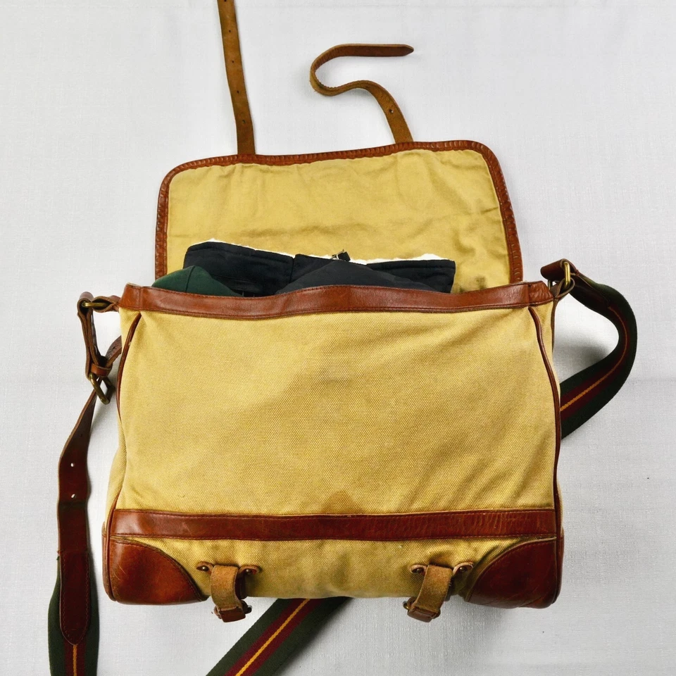 Vintage Ralph Lauren Rugby Messenger Bag Football Club Accessory Canvas Leather - Image 3 of 4