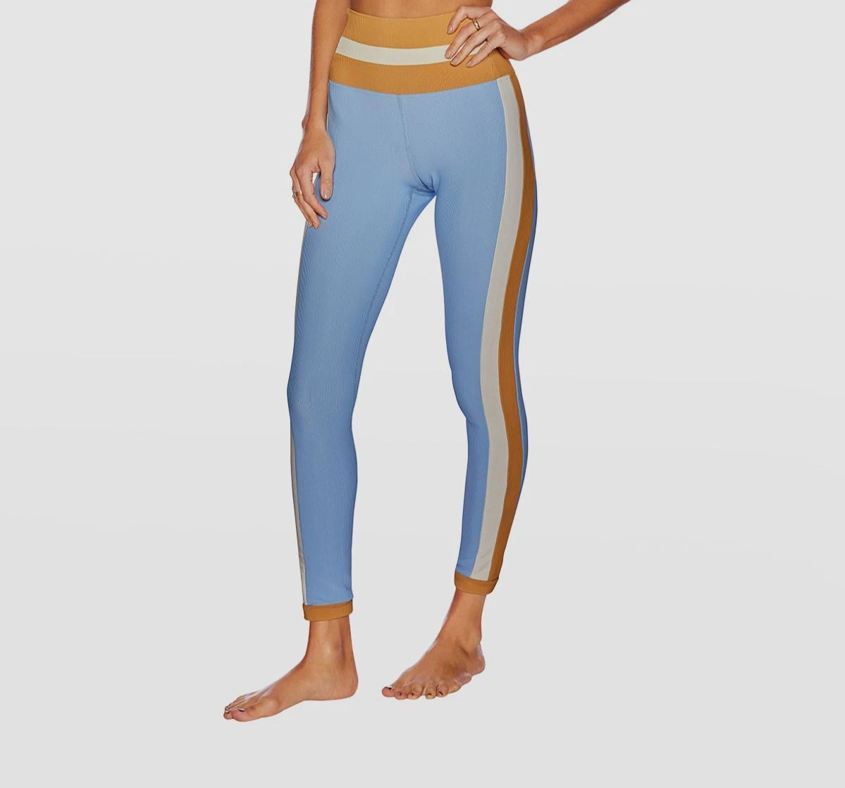 $128 Beach Riot Women's Blue Melinda Ribbed Colorblock Leggings