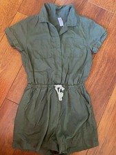 girls 1 PIECE ROMPER JUSTICE shorts BLOUSE olive greeb COLLARED OUTFIT size 12