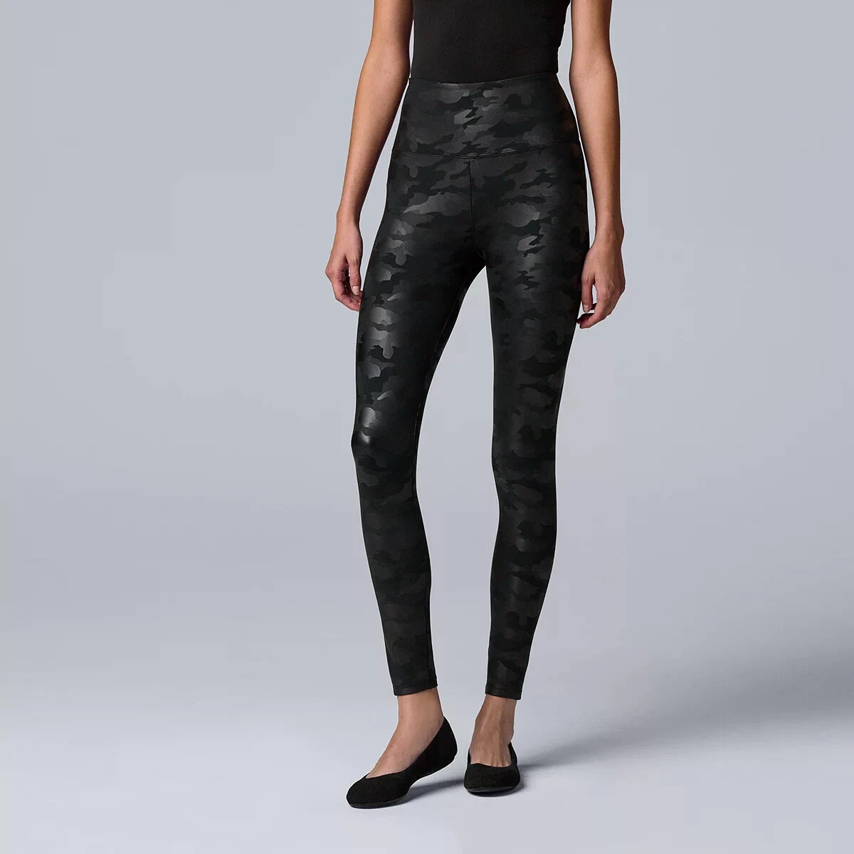 Simply Vera Wang Women's Black Camo HR Faux Leather Shaping Leggings -  S/M/L/XL