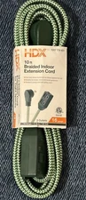Braided Indoor Extension Cord 10 Ft. 3 Outlets Flat Head 2 Prong 16 Gauge Green 