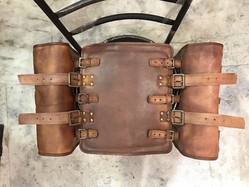 Saddlebags Motorcycle 2 x Side Brown Leather Pouch Saddle Panniers 2 Bags New - Picture 3 of 11