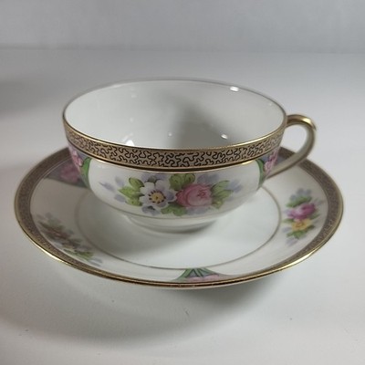 Vintage Noritake Gold Trim China Tea Cup & Saucer, Hand Painted