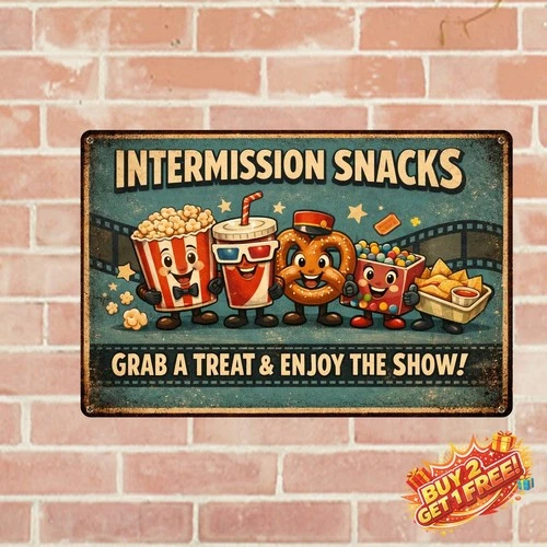 Lets All Go To The Lobby Vintage Movie Theatre Gaming Room Snacks Tin Sign