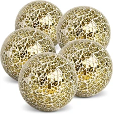 5PCS Decorative Balls for Bowls, 3.14Inch Gold Orbs Glass Balls for Centerpiece 