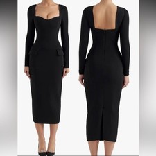 NWOT House of CB Ella Long Sleeve Midi Black Dress sz L A-C cup