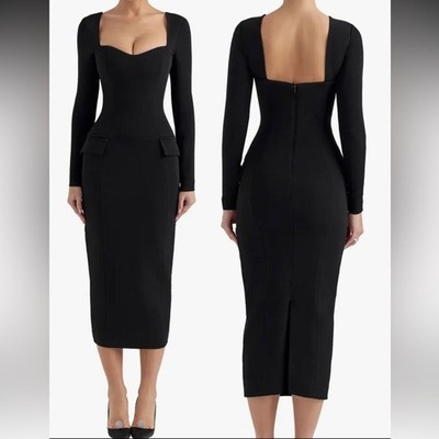 NWOT House of CB Ella Long Sleeve Midi Black Dress sz L   A-C cup