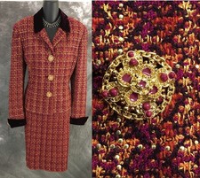 BEAUTIFUL St John knit purple orange multi embellished evening skirt suit 12