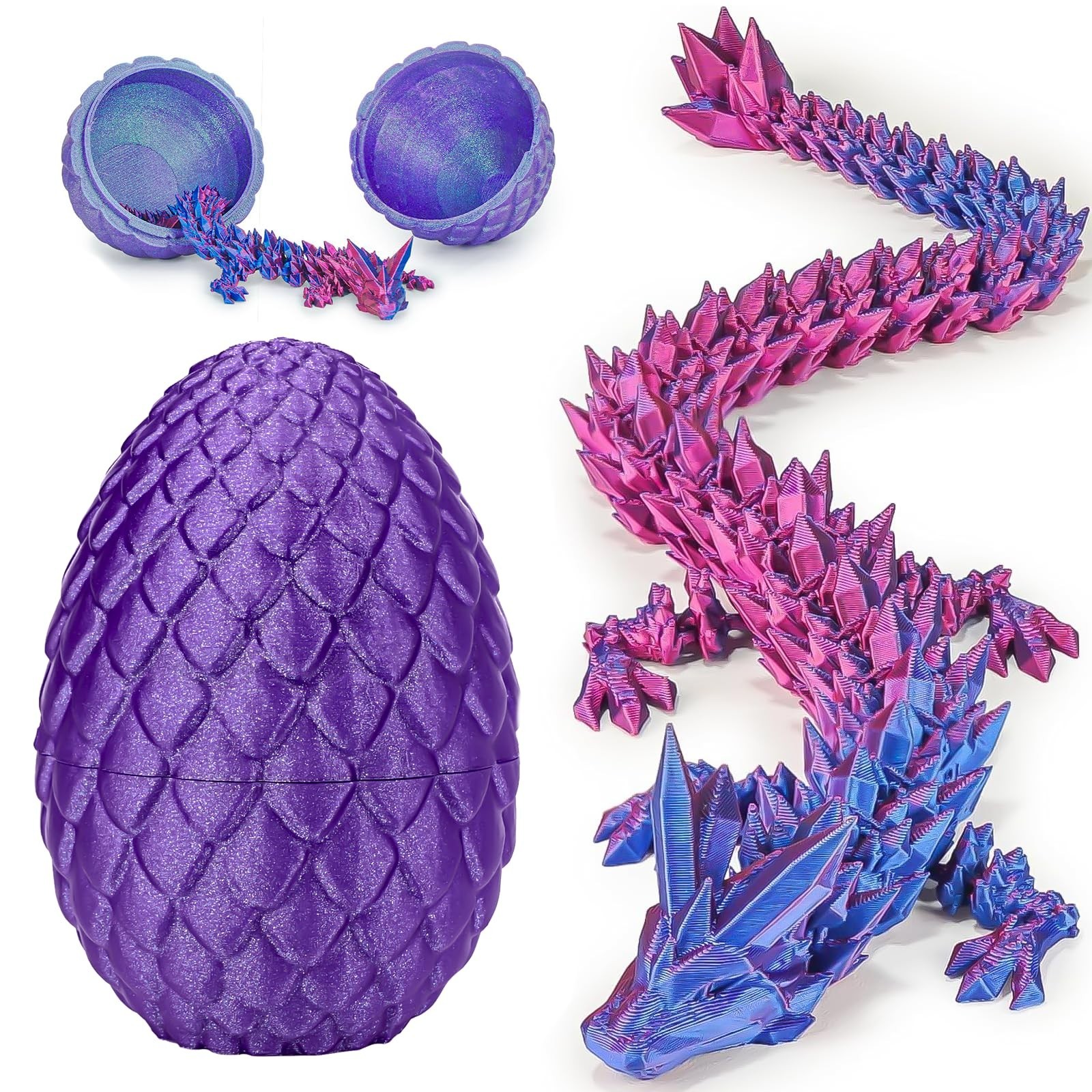 3D Printed Crystal Dragon Statue, 1 Piece Gradient Design Toy Dragon Egg Ornamen