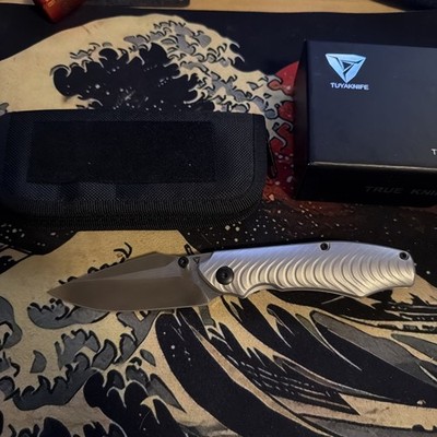 Tuya Dino  Knife in Titanium Handle w/S90V Plain Edge satin blade