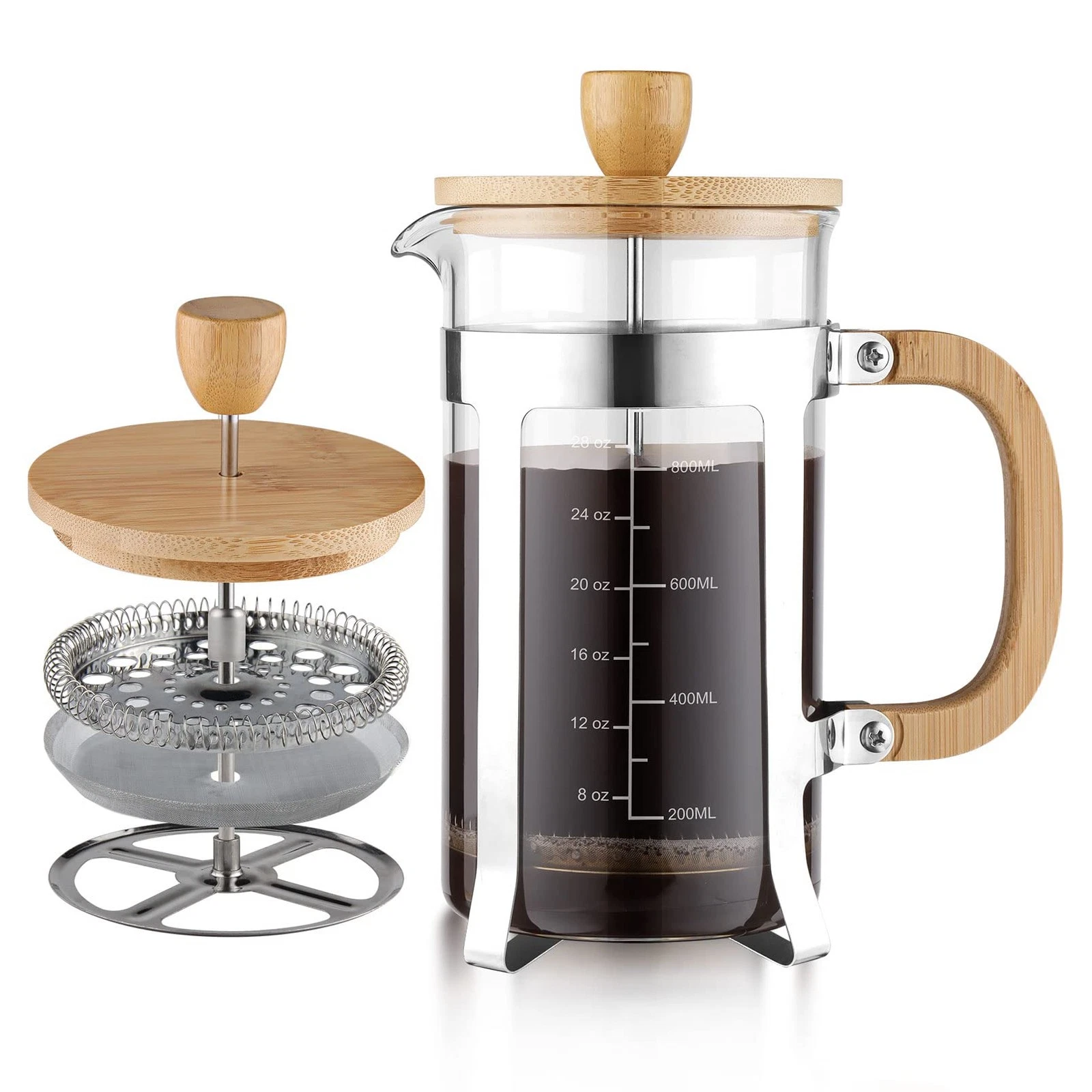 34 oz French Press Coffee/Tea Maker with Bamboo Lid and Hand Stainless Steel ...