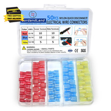 50PCS Nylon Spade Quick Disconnect Connectors Kit 22-10 AWG Male and Female Elec
