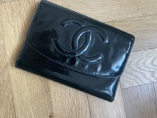Portemonnaie Original CHANEL Lackleder Schwarz Vintage Geldbörse