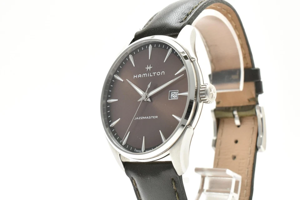 [N COMO NUEVO/caja, papel] Reloj para hombre Hamilton H324510 Jazzmaster marrón Qz JAPÓN Foto 4 de 4