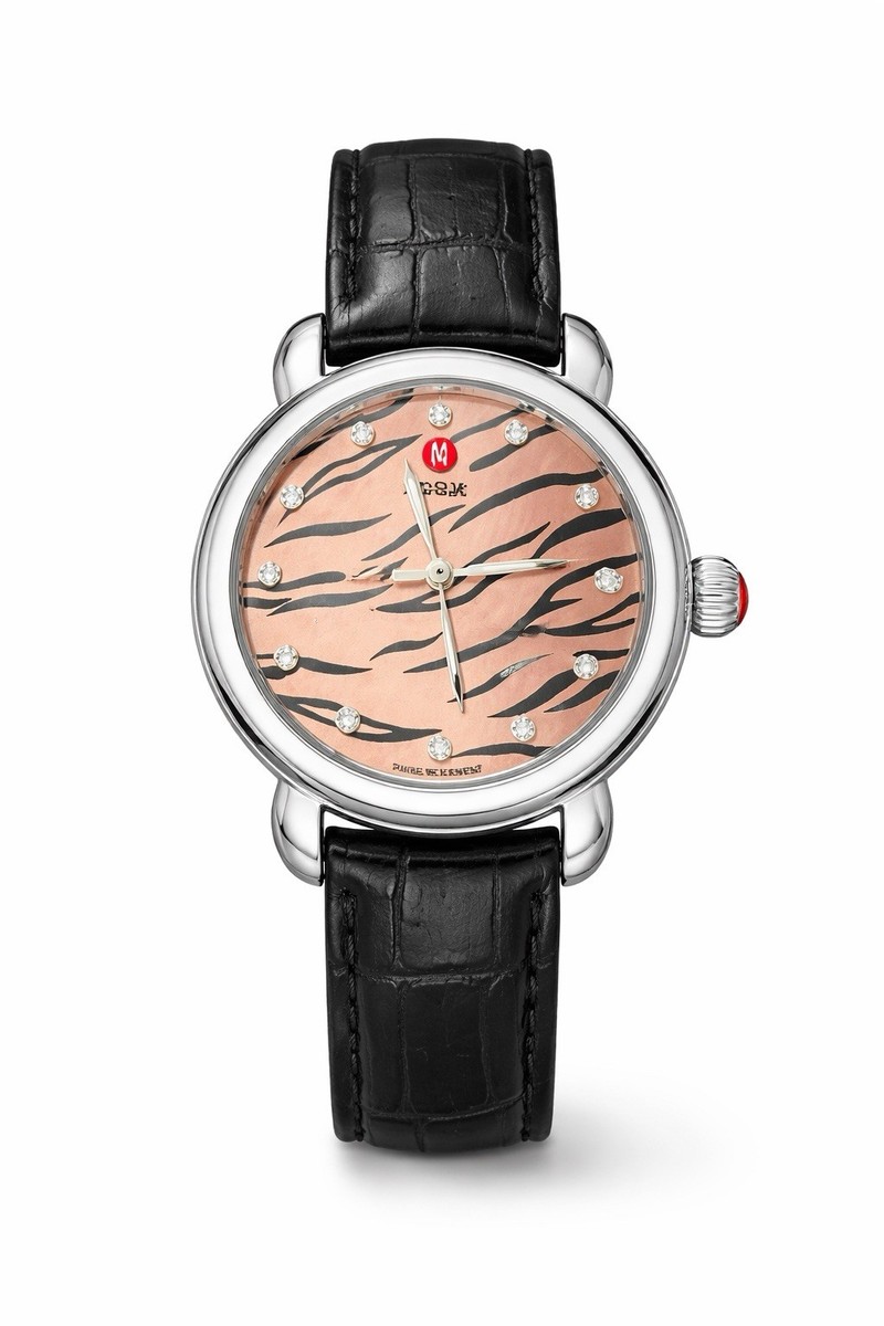 Michele MW03T00A0985 Tiger Dial Watch Swiss Diamond CSX Discontinued Rare MICHELE CSX 36 TIGER DIAMOND DIAL WATCH WITH BROWN LEATHER  main image 2