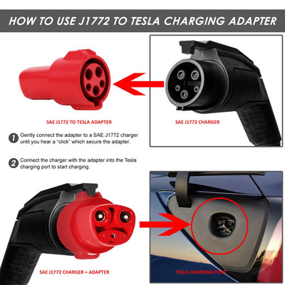 Red J1772 Female Charger Connector Charging Adapter For Tesla