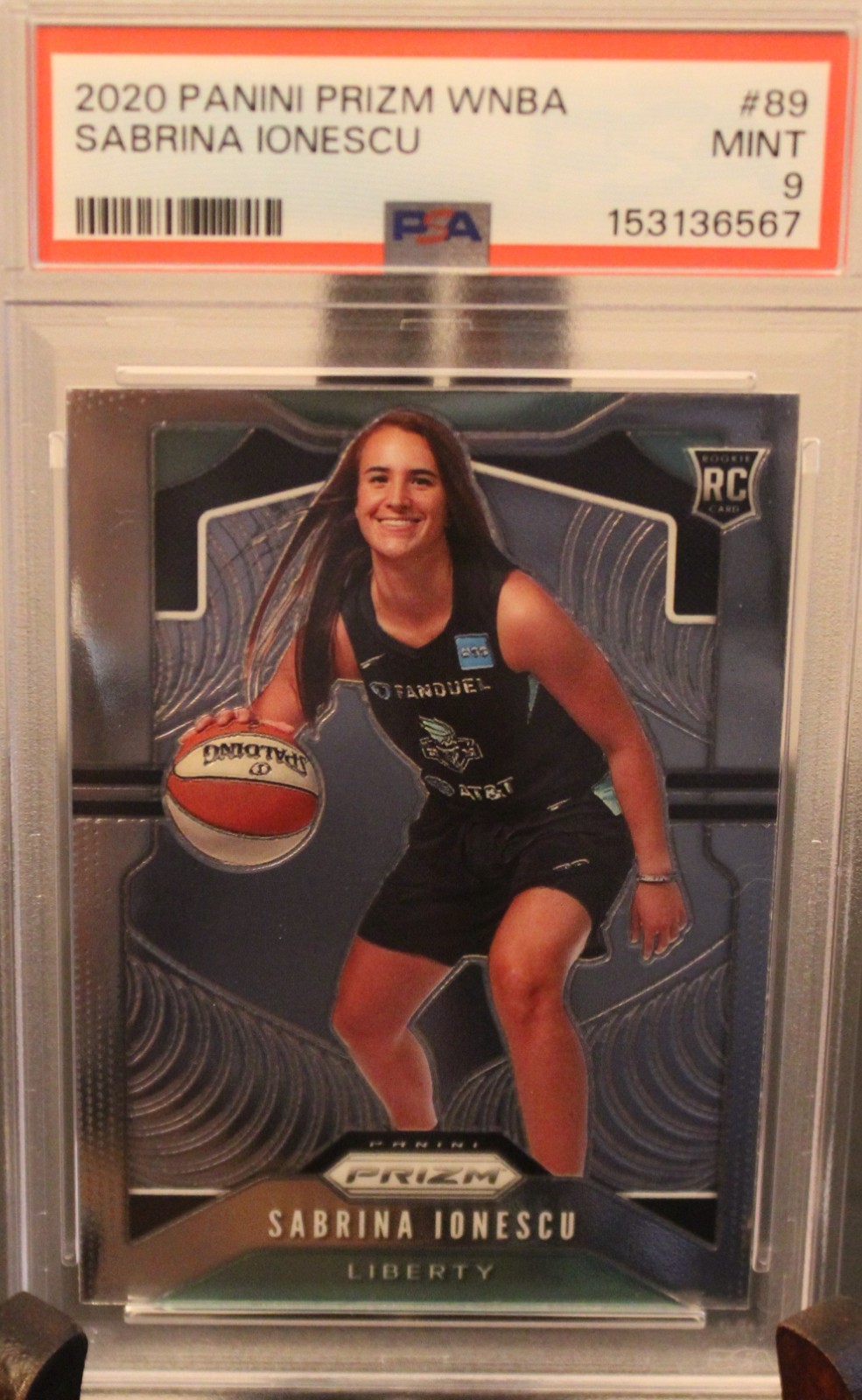 2020-21 Panini Prizm WNBA Sabrina Ionescu RC Rookie #89 Liberty PSA 9 view 1